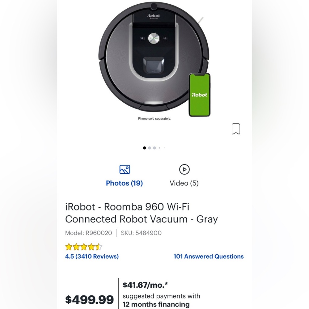 Brand new in the box Roomba 960 is the most robust Roomba robot vacuum.